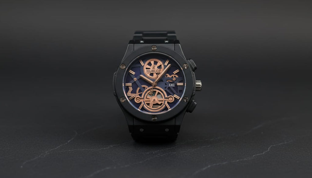HUB-LOT luxury black dial with rose gold accents