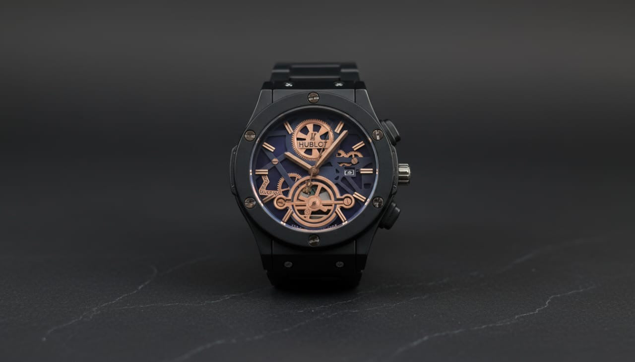 HUB-LOT luxury black dial with rose gold accents