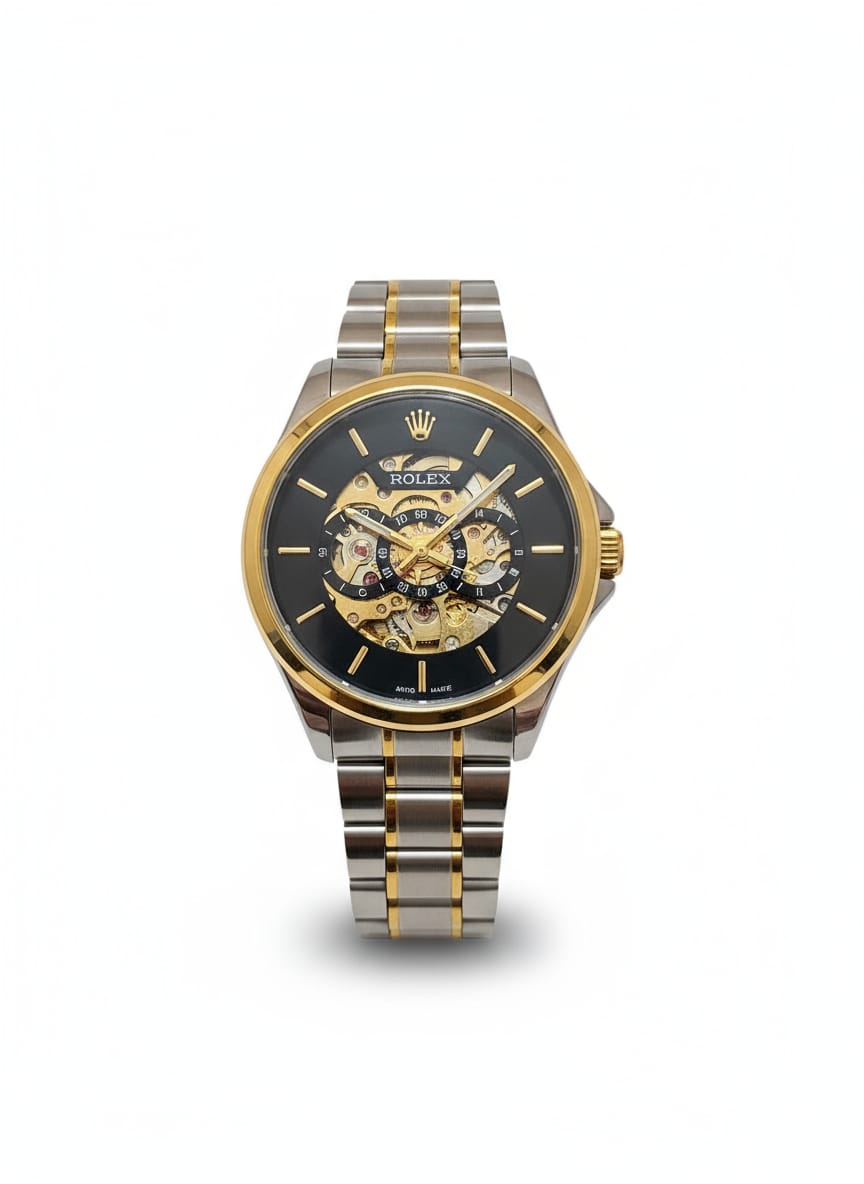 Rol_ex two-tone skeleton dial automatic men’s watch