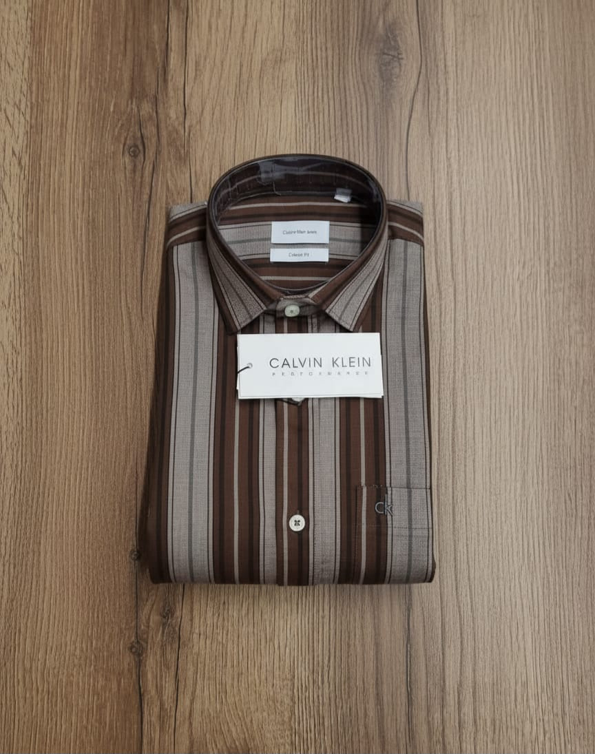 "Cal-vin K lein Men's Classic Striped Formal Shirt"