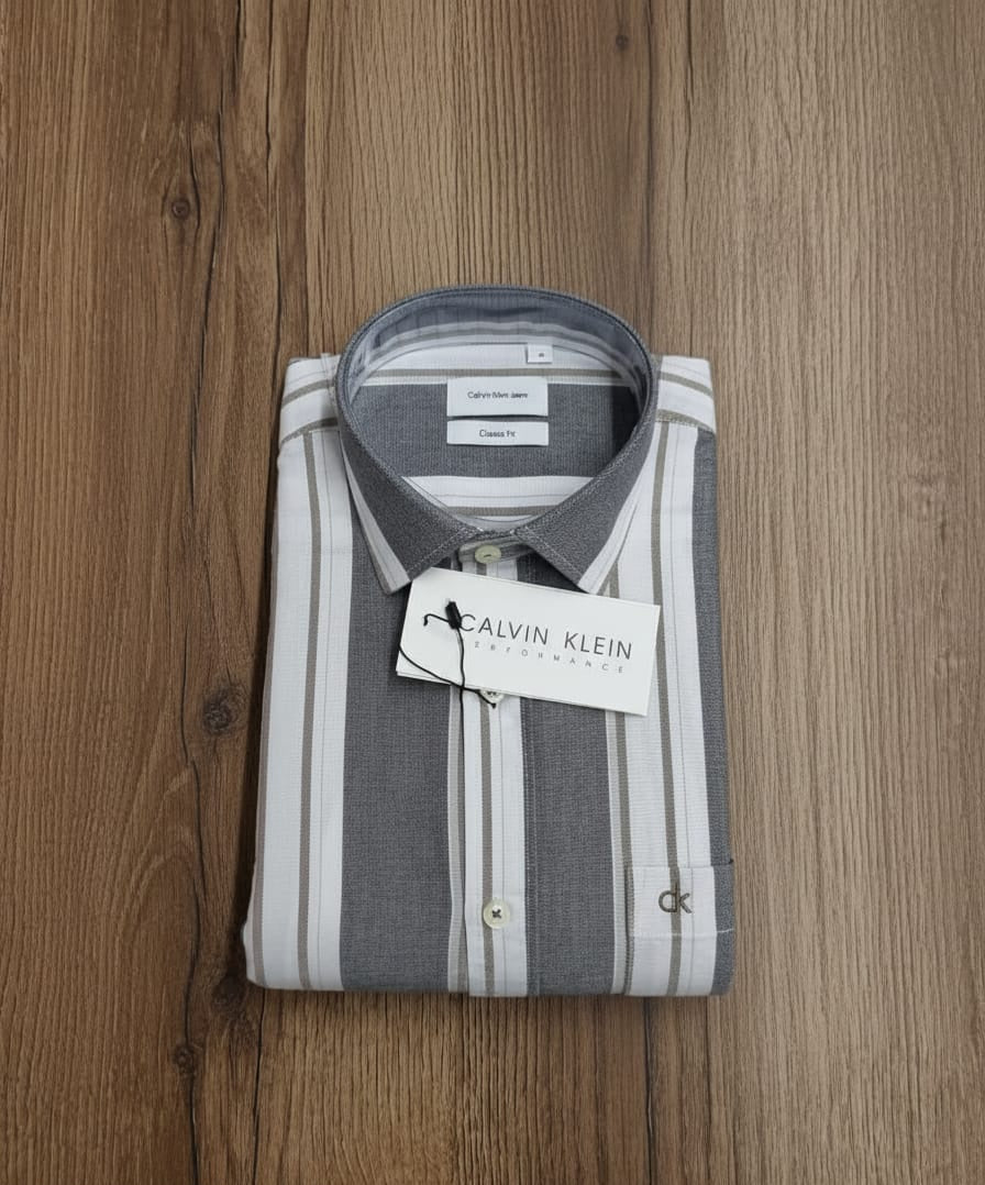 "Cal-vin K lein Men's Classic Striped Formal Shirt"