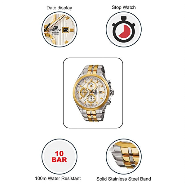 Casio Edifice Chrono-graph Men's Watch With Silver Gold Color & Stainless Steel Strap ED426