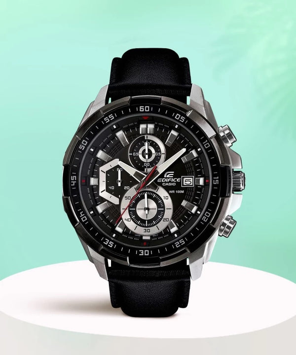 "Casio Edifice Chrono-graph Black Men's Watch Leather 539l 1av