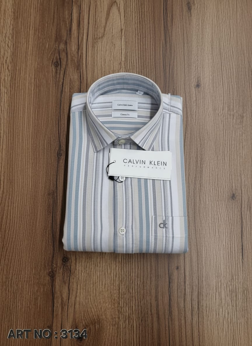 "Cal-vin K lein Men's Classic Striped Formal Shirt"