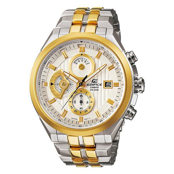 Casio Edifice Chrono-graph Men's Watch With Silver Gold Color & Stainless Steel Strap ED426