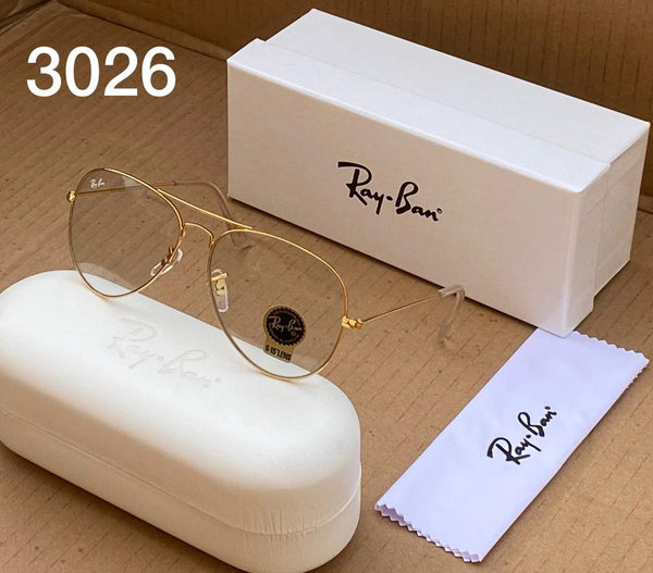 RB Avi-ator Heavy Quality Transparent Lens And Gold Frame Transparent Sunglass New stylish Men's And Women's Sunglass With Gold Strap RB-3028