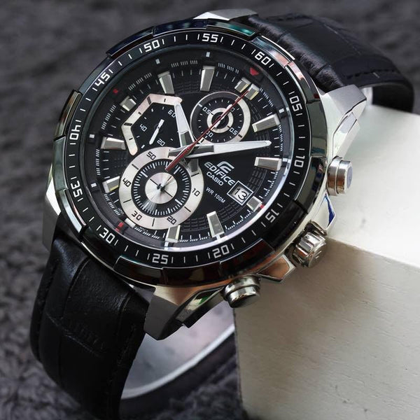 "Casio Edifice Chrono-graph Black Men's Watch Leather 539l 1av